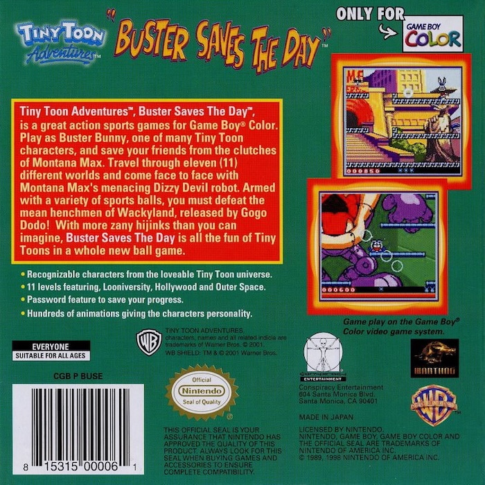 Tiny Toon Adventures - Buster Saves the Day — box-2D-back (US)