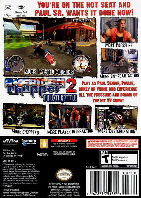 American Chopper 2 - Full Throttle — box-2D-back (US)