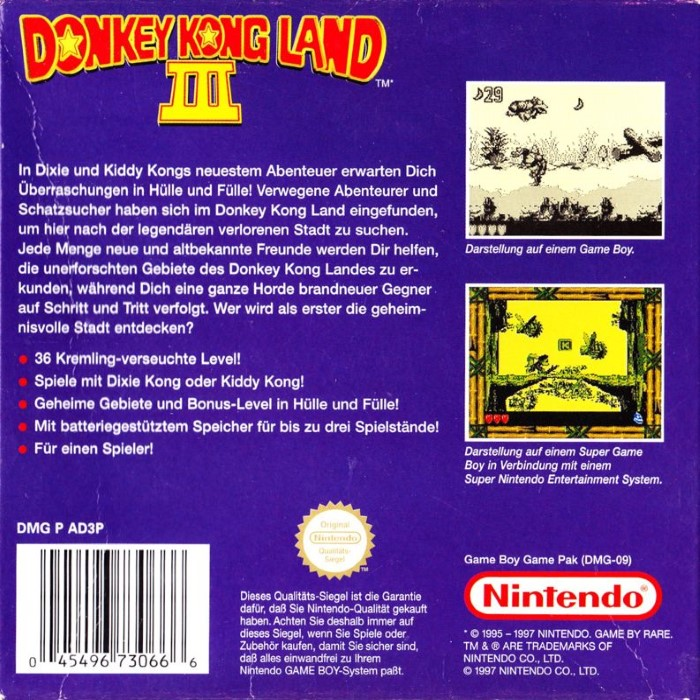 Donkey Kong Land III — box-2D-back (DE)