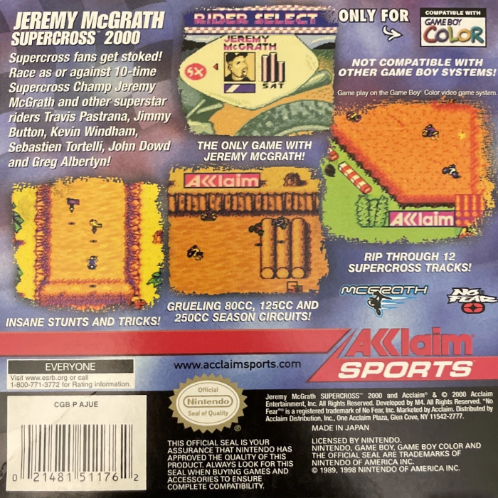 Jeremy McGrath Supercross 2000 — box-2D-back (US)