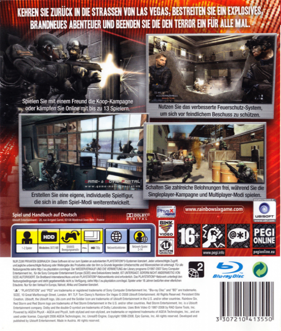 Rainbow Six Vegas 2 — box-2D-back (DE)