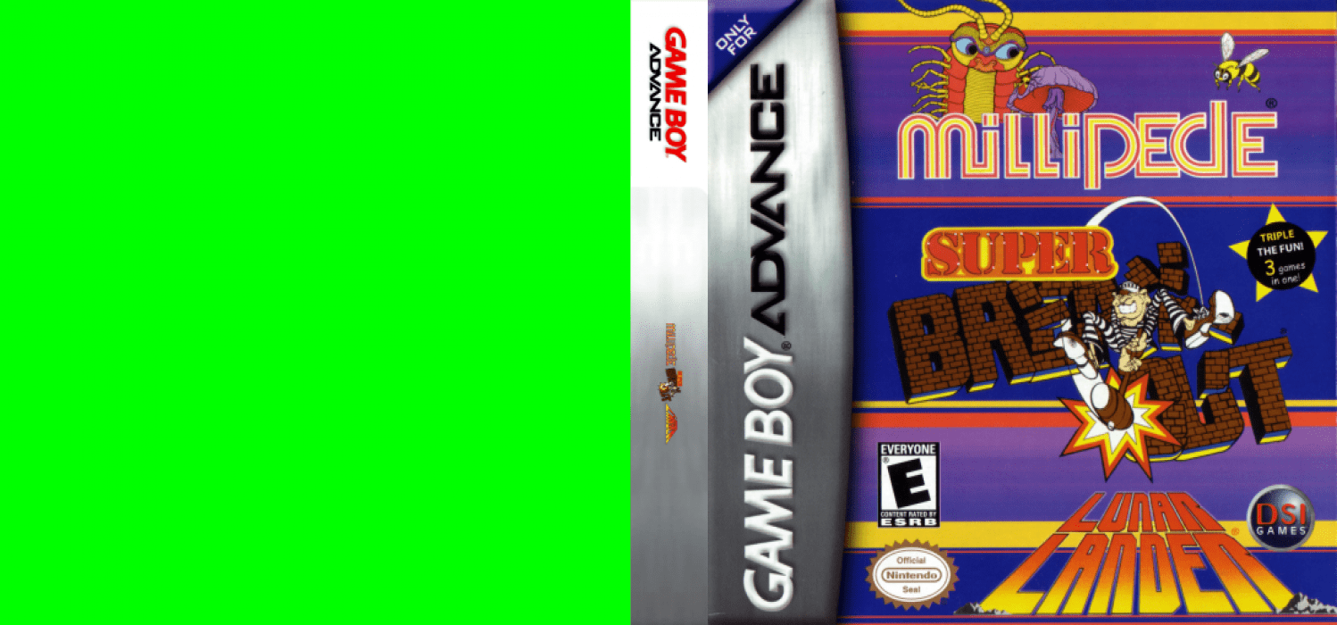 3 Games in One! - Super Breakout + Millipede + Lunar Lander — box-texture (US)