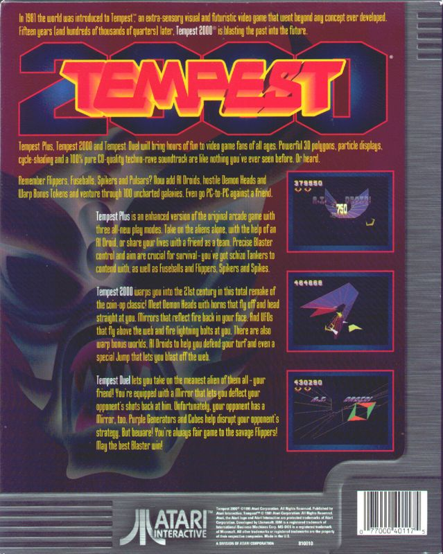 Tempest 2000 — box-2D-back (US)