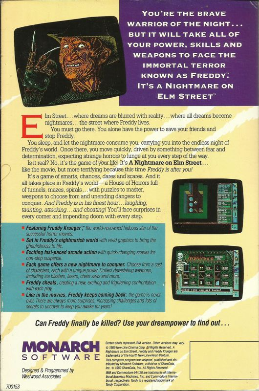 Nightmare On Elm Street, A — box-2D-back (US)
