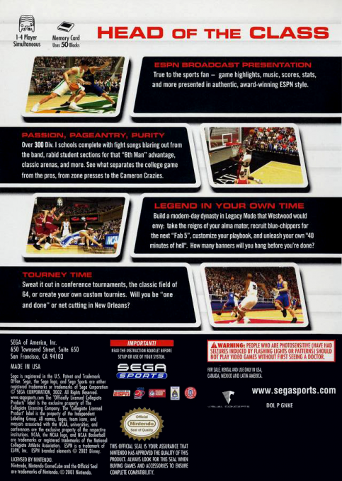 NCAA College Basketball 2K3 — box-2D-back (US)