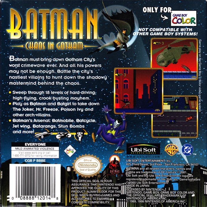 The New Batman Adventures : Chaos in Gotham — box-2D-back (US)