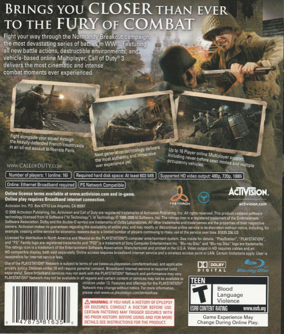 Call of Duty 3 — box-2D-back (CA)