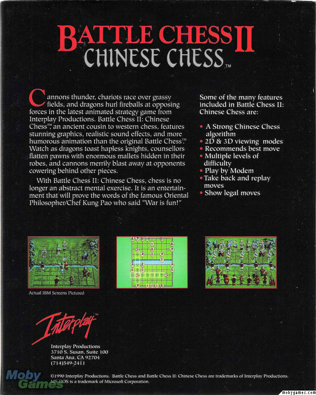 Battle Chess 2 - Chinese Chess — box-2D-back (US)