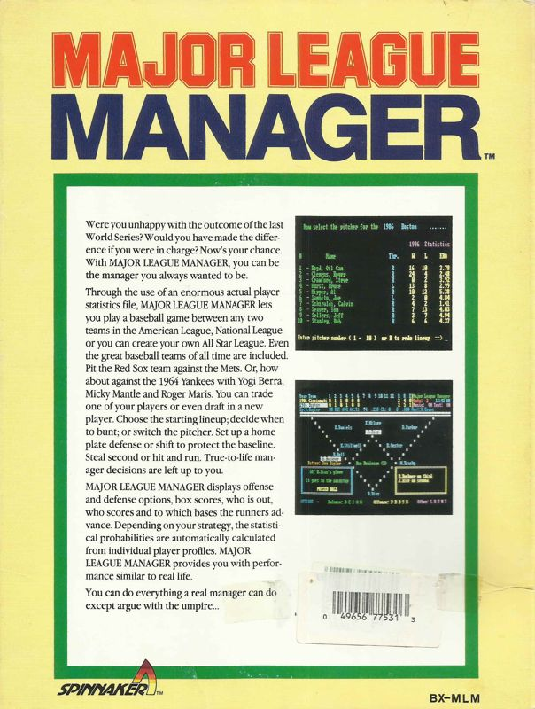 Major League Manager — box-2D-back (US)