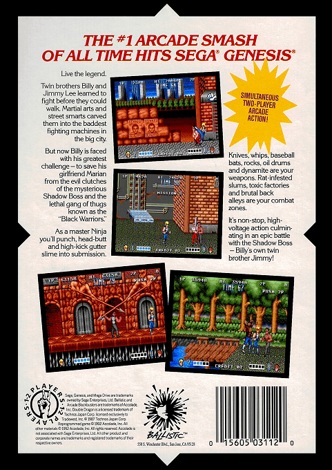 Double Dragon — box-2D-back (US)