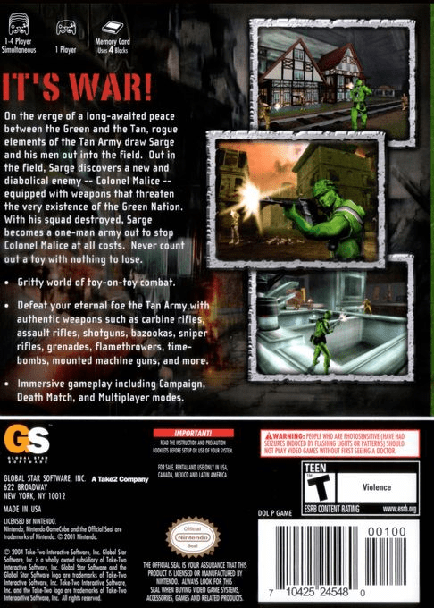 Army Men - Sarge's War — box-2D-back (US)