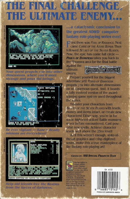 Advanced Dungeons & Dragons - Pools of Darkness - A Forgotten Realms Fantasy Role-Playing Epic, Vol.IV — box-2D-back (US)
