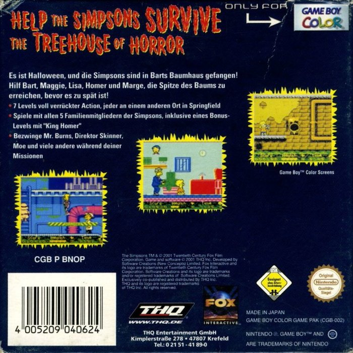 The Simpsons : Night of the Living Treehouse of Ho — box-2D-back (DE)