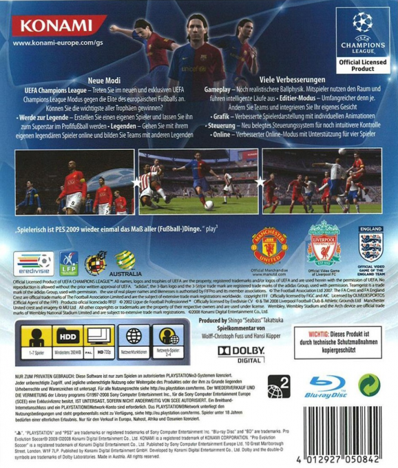 PES 2009 - Pro Evolution Soccer — box-2D-back (DE)