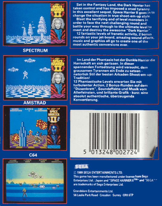 Space Harrier 2 — box-2D-back (EU)