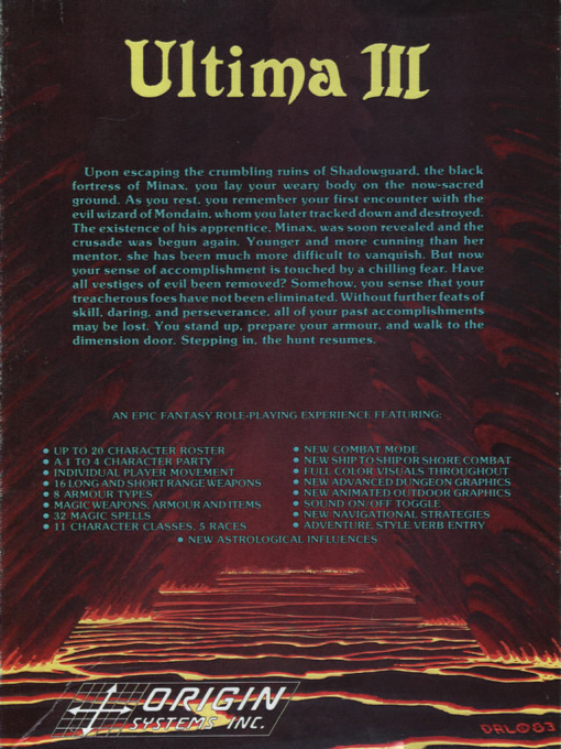 Ultima 3 - Exodus — box-2D-back (US)