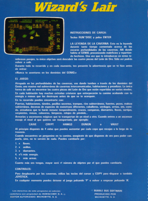 Wizard's Lair — box-2D-back (SP)