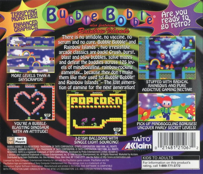 Bubble Bobble also featuring Rainbow Islands — box-2D-back (US)
