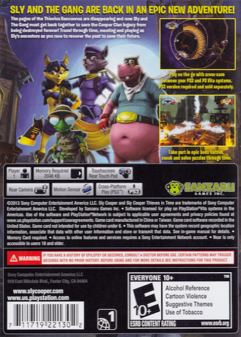 Sly Cooper - Thieves in Time — box-2D-back (US)
