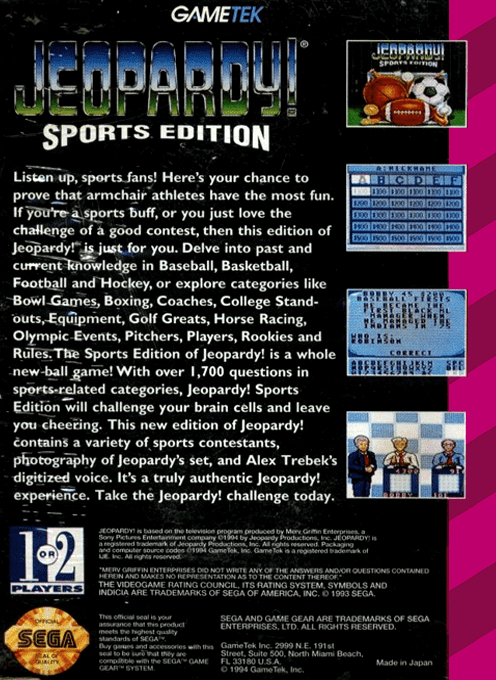 Jeopardy! - Sports Edition — box-2D-back (US)