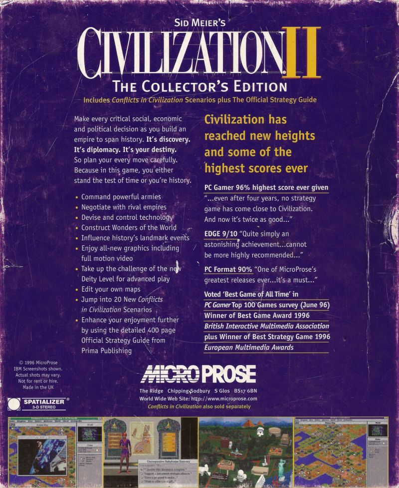 Sid Meier's Civilization II: The Collector's Edition — box-2D-back (WOR)