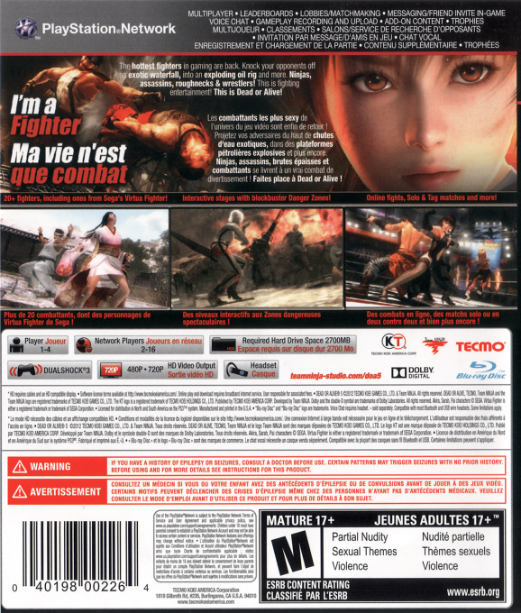 Dead or Alive 5 — box-2D-back (US)