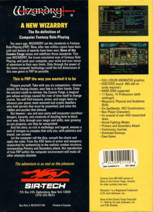 Wizardry - Bane of the Cosmic Forge — box-2D-back (US)