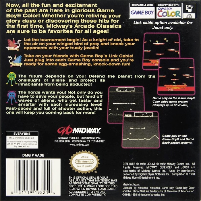 Midway Presents Arcade Hits - Joust / Defender — box-2D-back (US)