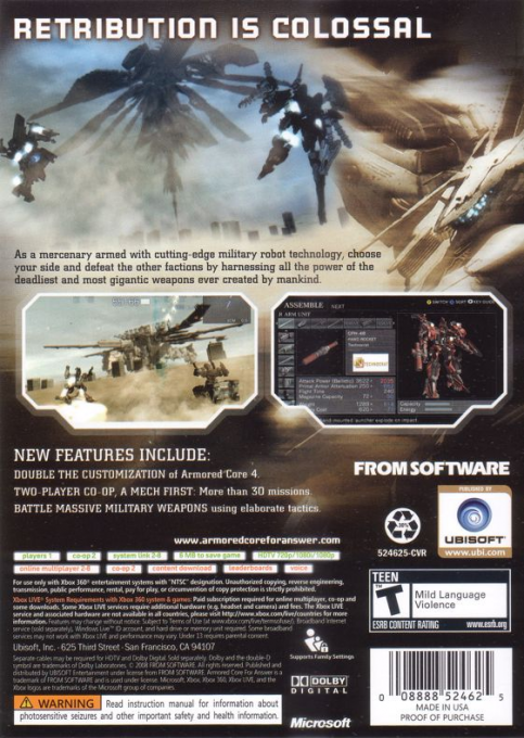 Armored Core - For Answer — box-2D-back (US)
