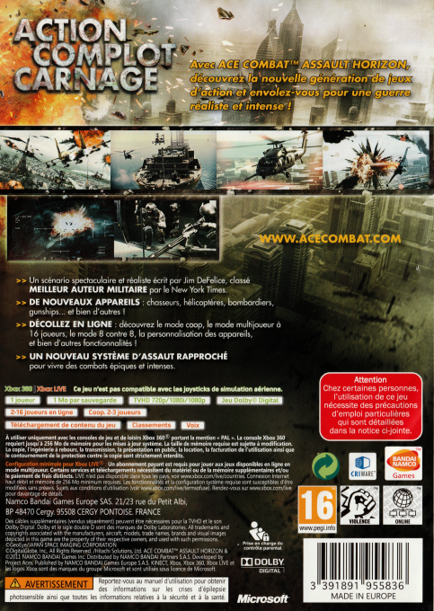 Ace Combat - Assault Horizon — box-2D-back (FR)