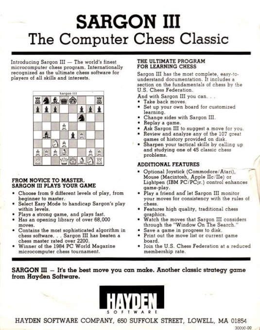 Sargon 3 — box-2D-back (US)