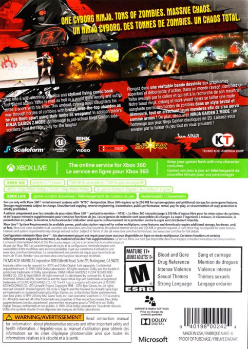 Yaiba - Ninja Gaiden Z — box-2D-back (CA)