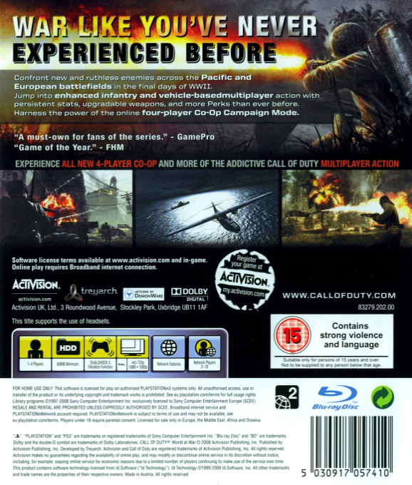 Call of Duty - World at War — box-2D-back (UK)