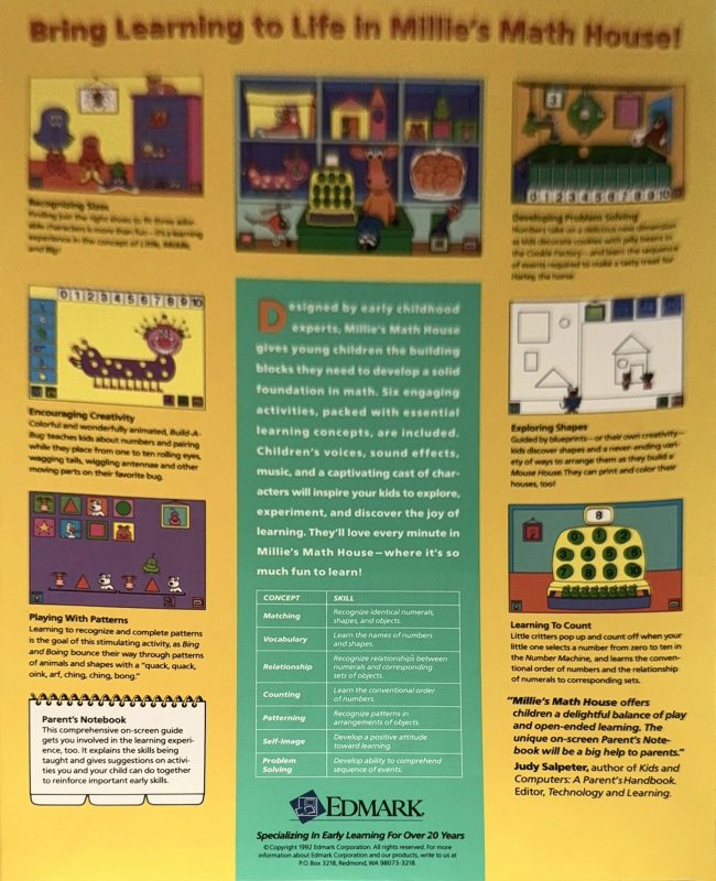 Millie's Math House — box-2D-back (US)