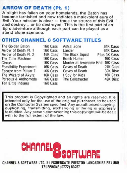Arrow of Death: Part I — box-2D-back (WOR)