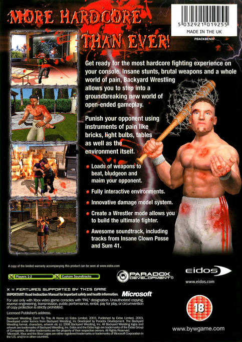 Backyard Wrestling - Don't Try This at Home — box-2D-back (UK)