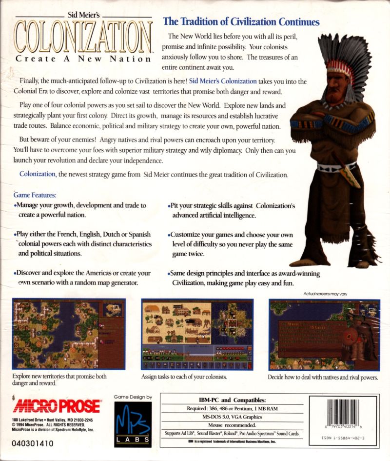 Sid Meier's Colonization — box-2D-back (WOR)