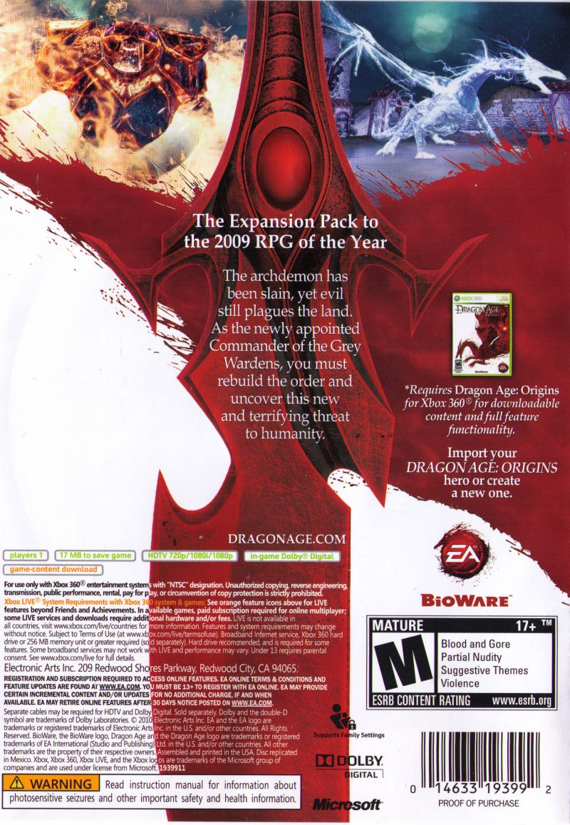 Dragon Age - Origins - Awakening — box-2D-back (US)
