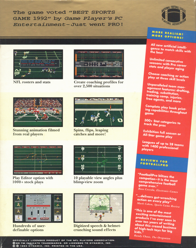 Front Page Sports - Football Pro — box-2D-back (US)