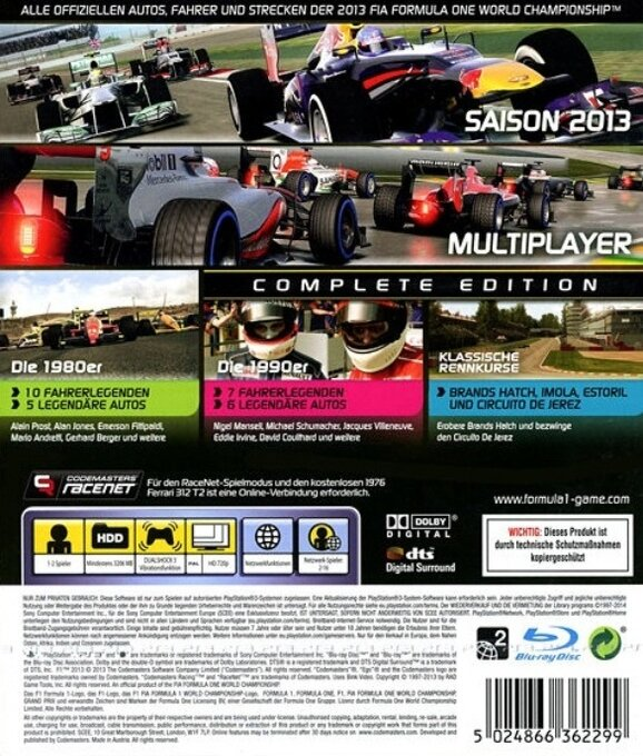 F1 2013 - Complete Edition — box-2D-back (DE)