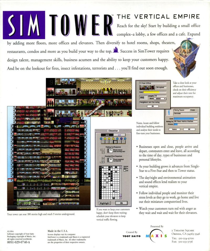 SimTower: The Vertical Empire — box-2D-back (US)
