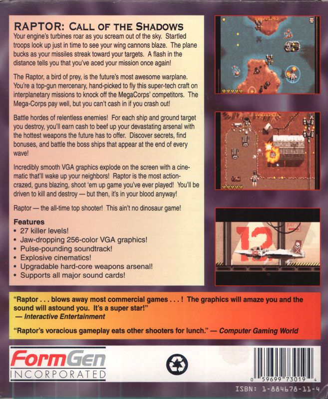 Raptor - Call Of The Shadows — box-2D-back (US)