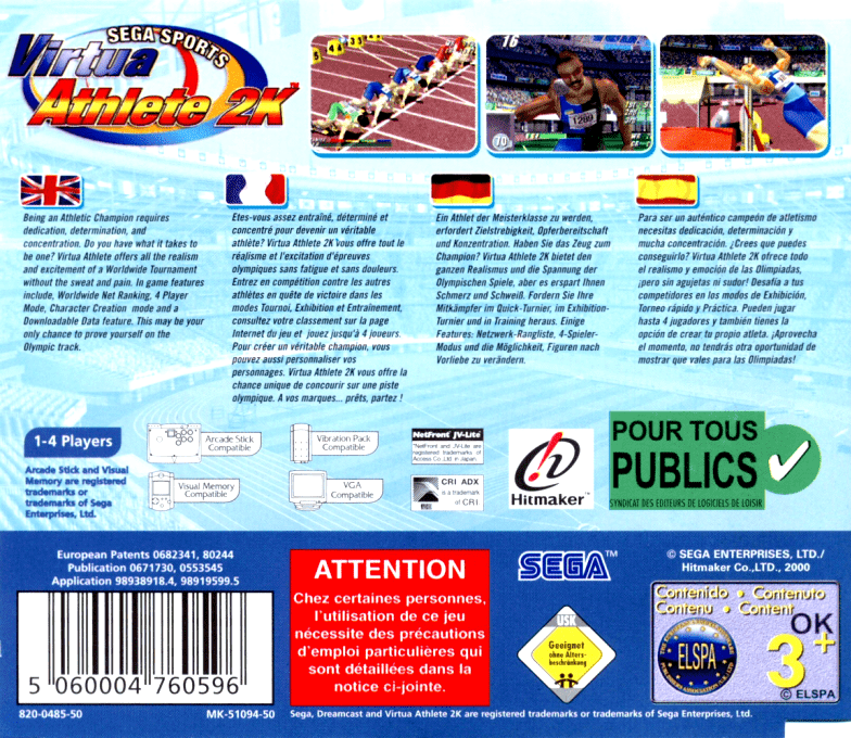 Virtua Athlete 2K — box-2D-back (EU)