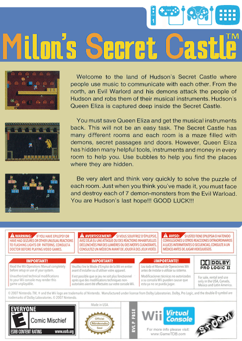 Milon's Secret Castle — box-2D-back (US)