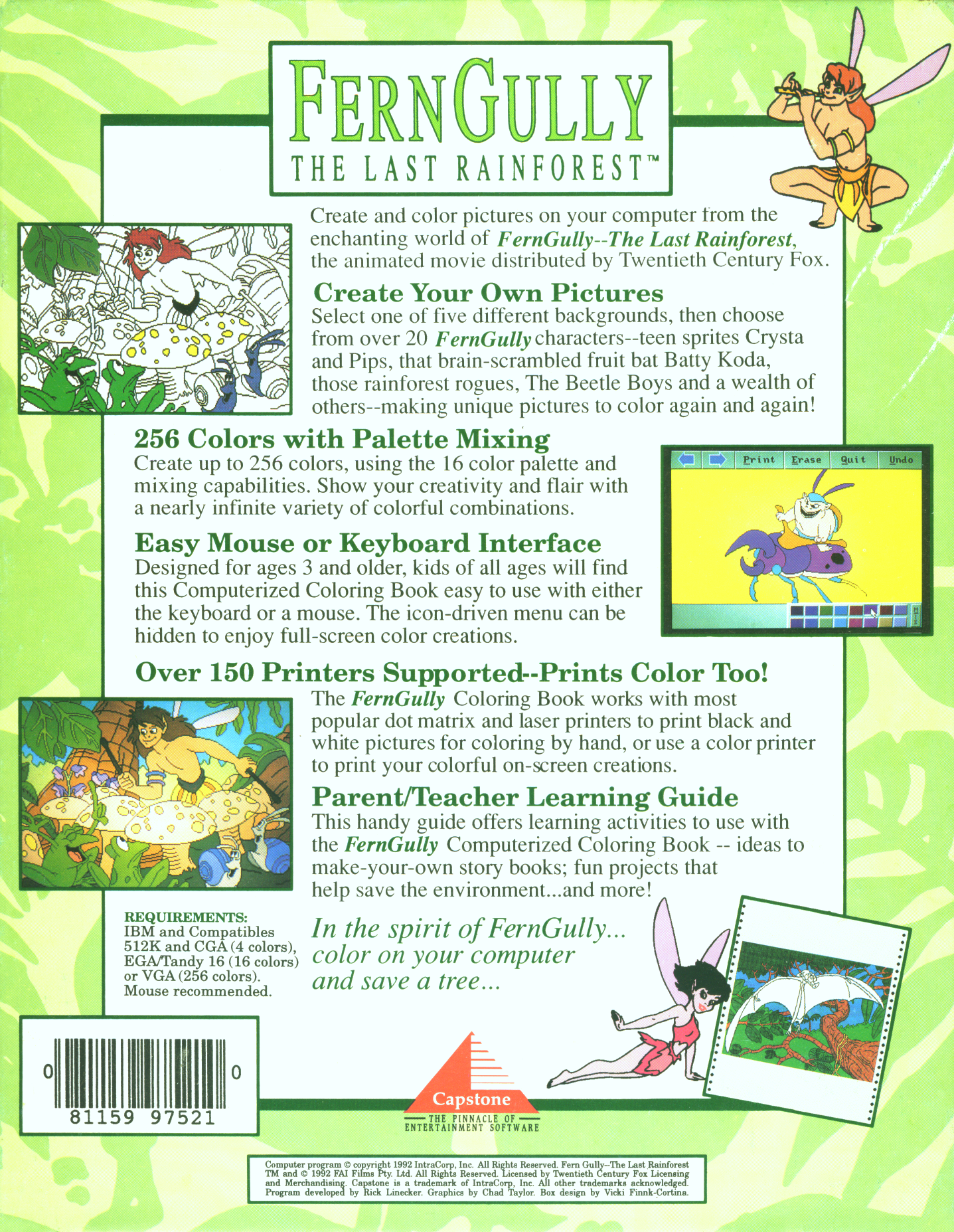 Fern Gully: The Last Rainforest Computerized Coloring Book — box-2D-back (WOR)