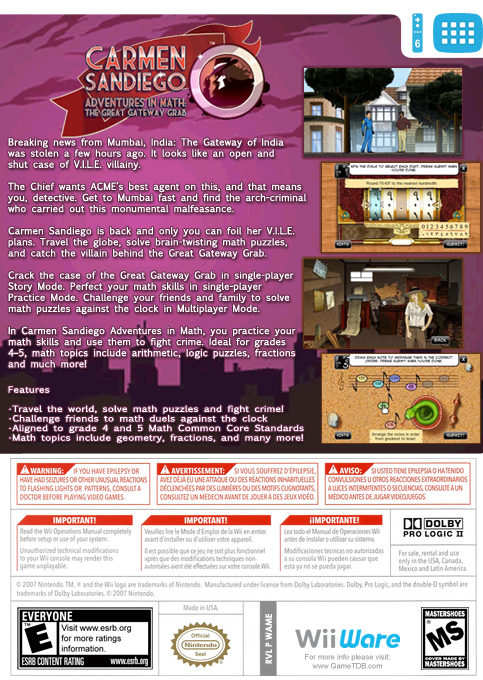 Carmen Sandiego Adventures in Math : The Great Gateway Grab — box-2D-back (US)