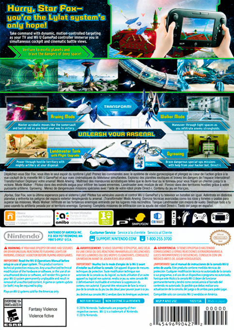 Star Fox Zero — box-2D-back (US)