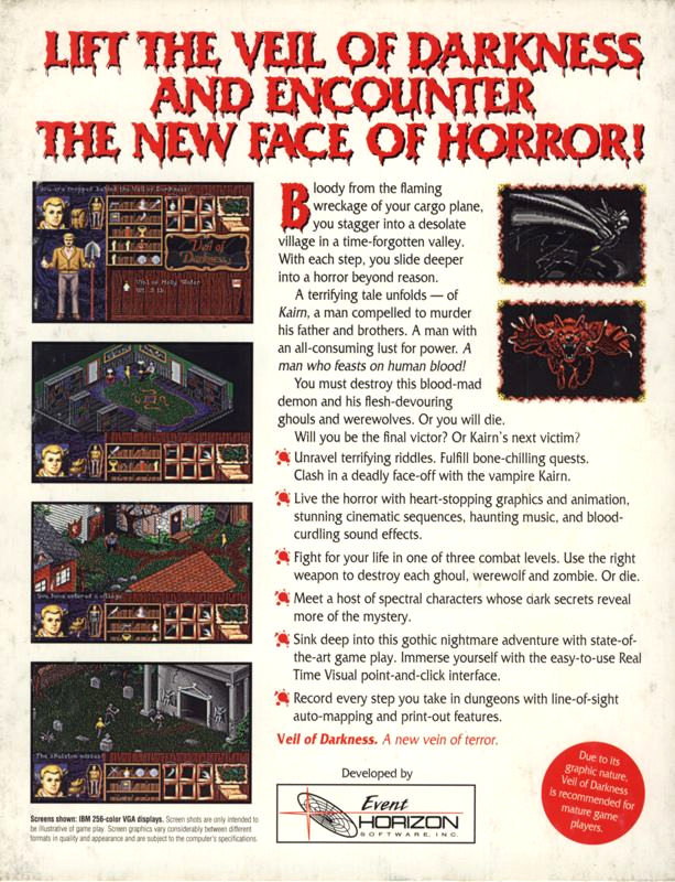Veil Of Darkness — box-2D-back (US)
