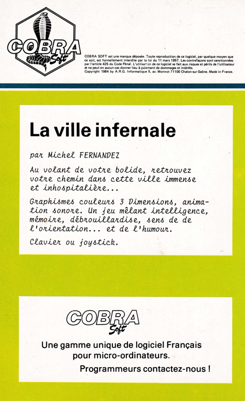 Ville Infernale, La — box-2D-back (FR)