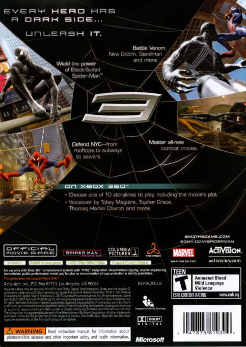 Spider-Man 3 — box-2D-back (US)
